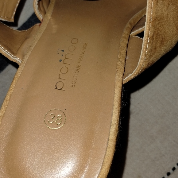❤️ 2/$30 ❤️ PROMOD BROWN SUEDE SUMMER WEDGES SIZE 38 - Picture 4 of 4